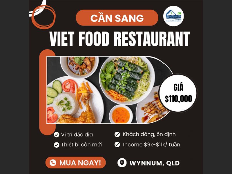 Sang nhà hàng Viet Food, vị trí thu hút, đông khách vùng Wynnum, QLD